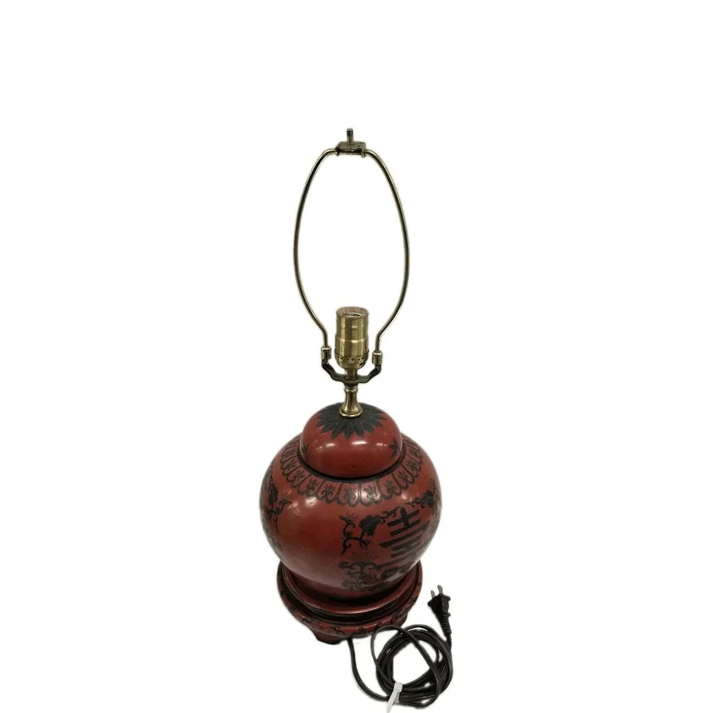 Beautiful‎ Chinese Red Lacquer Jar Table Lamp w Shade and Finial 21